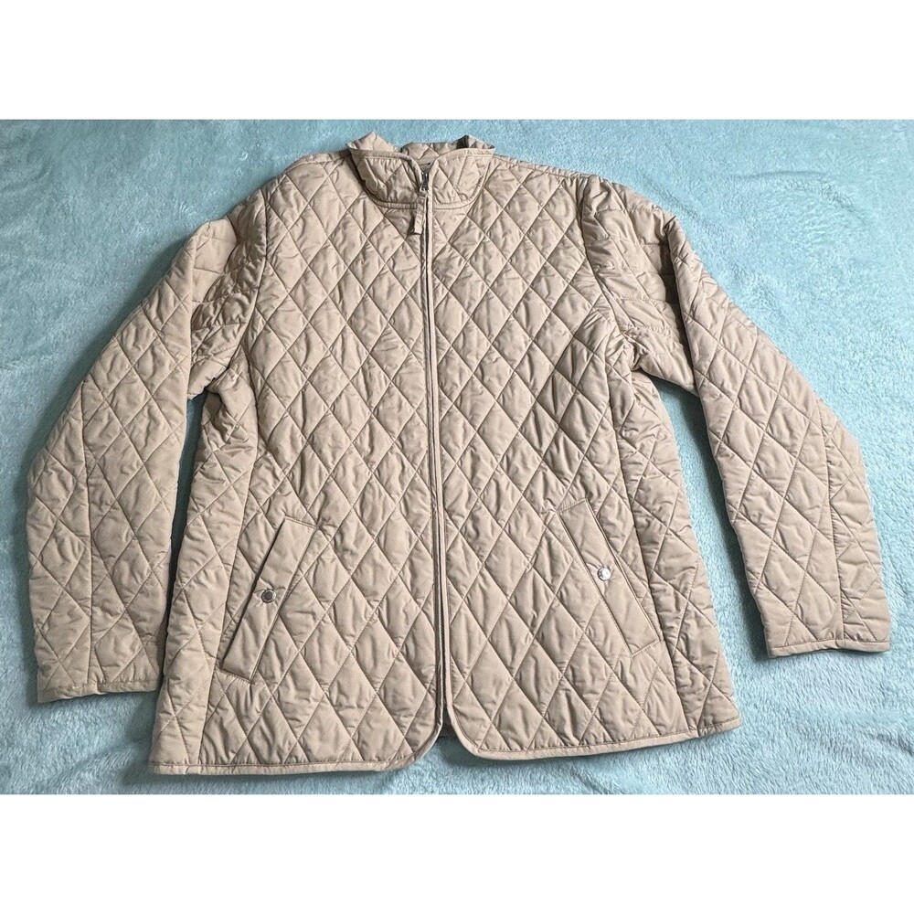 Lands' End Jacket Women's Large 14-16 Quilted Tan Barn Coat Zip